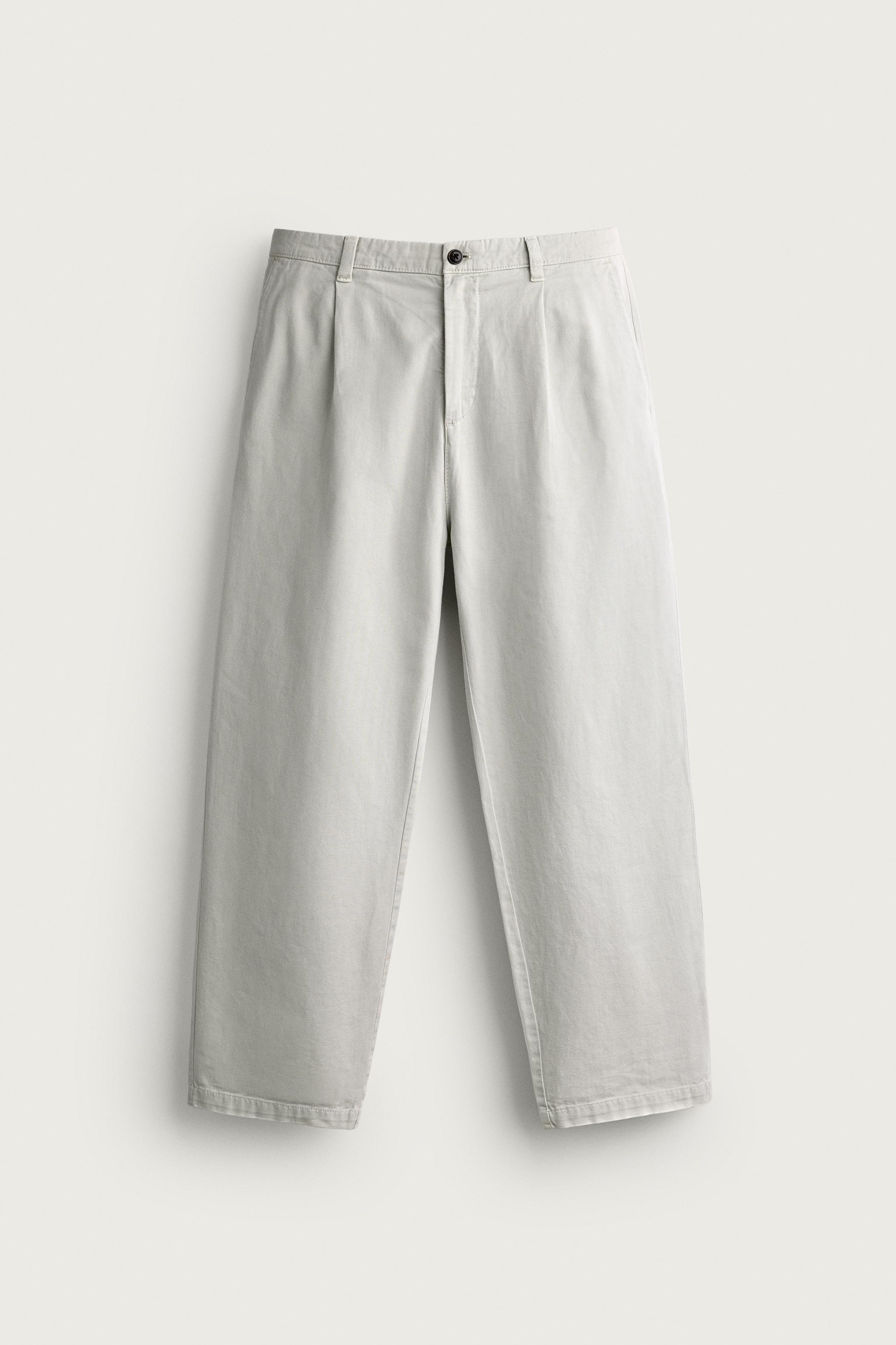 PLEATED STRAIGHT-FIT CHINO TROUSERS — Gray