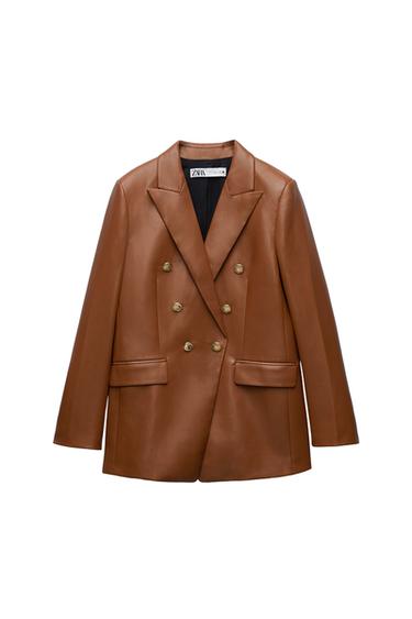 BUTTONED FAUX LEATHER BLAZER