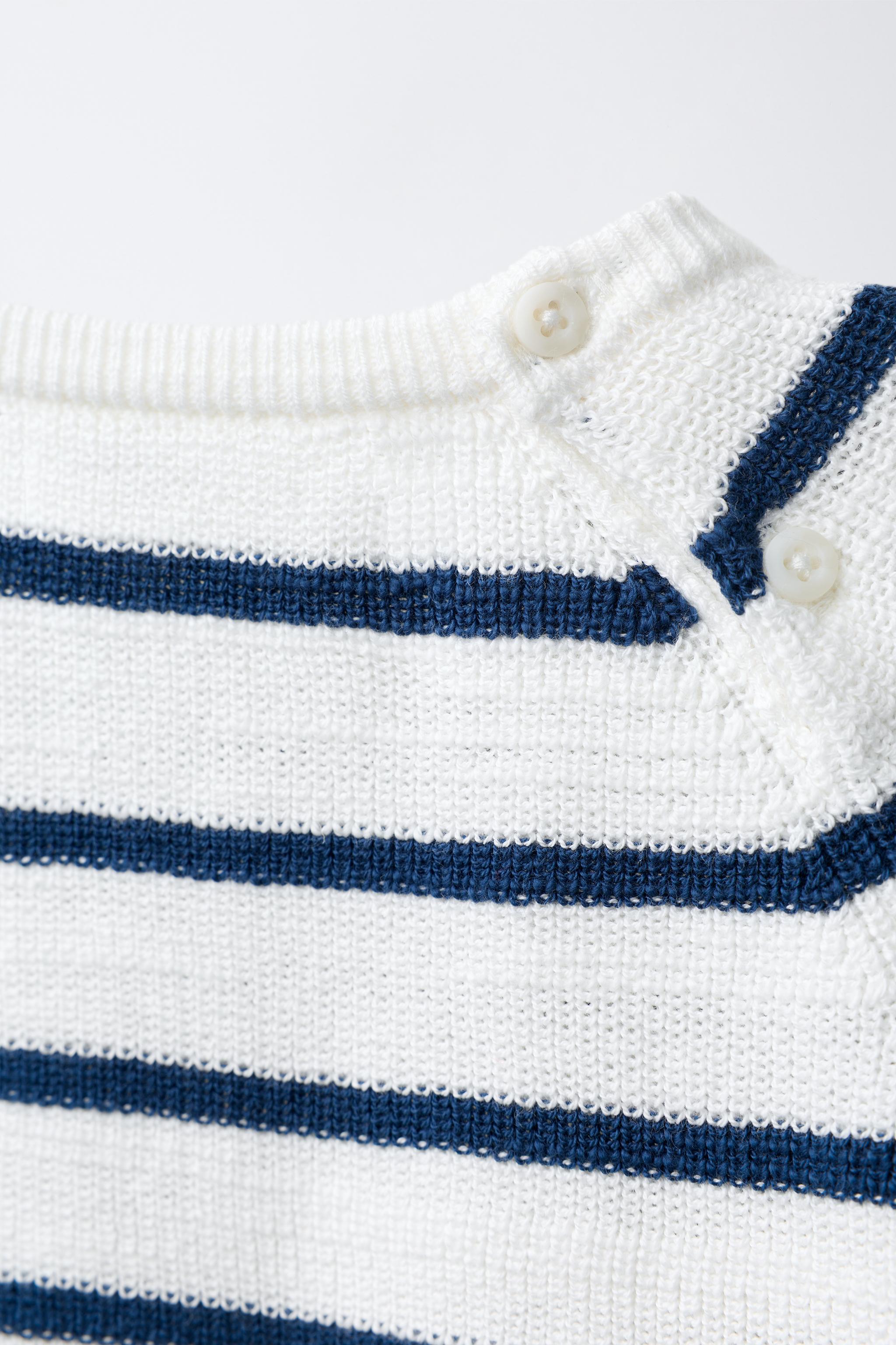 PULL EN MAILLE PERLÉE RAYURES CRABE BRODÉ