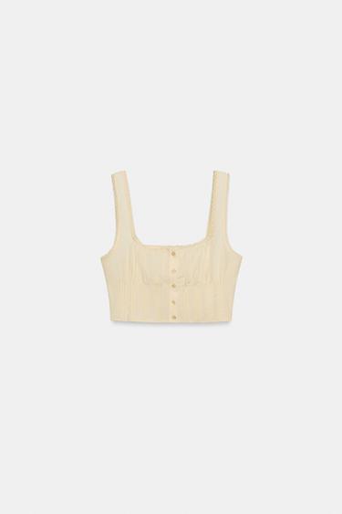LACE CROP TOP - Light yellow by Zara