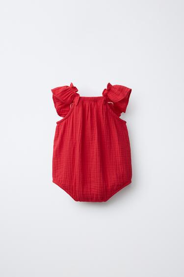 BODY EN GAZE DE COTTON BRODÉ FRAISES - Rouge de Zara - Image 1