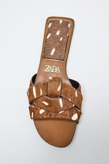 SANDÁLIA CRUZADA DE PELE COM PELO - Multicolor da Zara