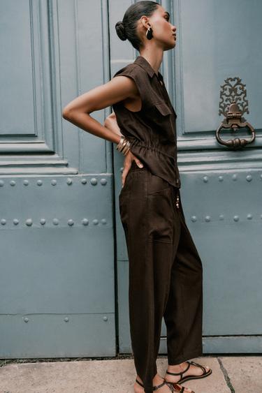 PANTALON AVEC LIN CORDON FANTAISIE - Marron de Zara - Image 3