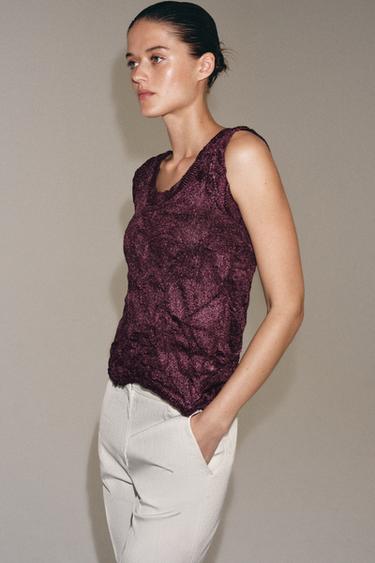 CRINKLE-EFFECT KNIT TOP - Aubergine by Zara