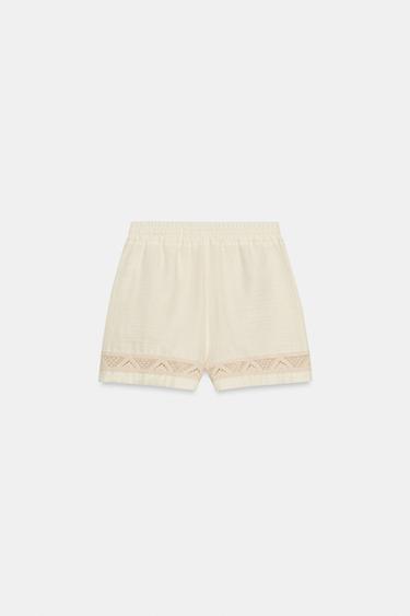EMBROIDERED SHORTS WITH ELASTIC WAIST - Light beige by Zara - Image 5