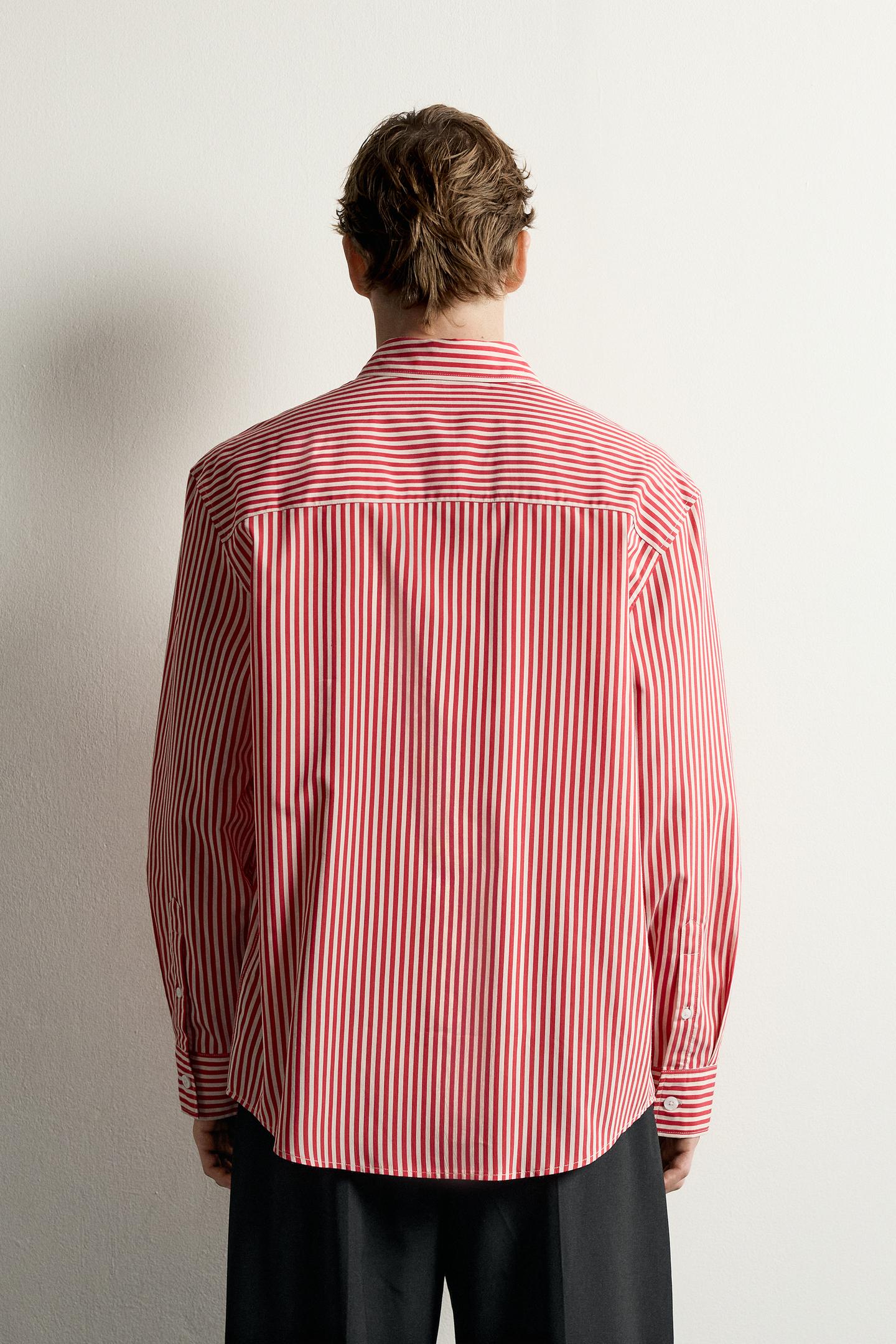 Мужская рубашка Zara Relaxed Fit Striped, цвет: Белый / Красный — фото 3