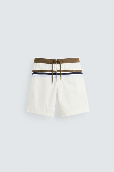 MAILLOT DE BAIN LONG À BANDES - Écru de Zara