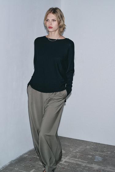 LONG CAPE KNIT SWEATER - Navy blue by Zara
