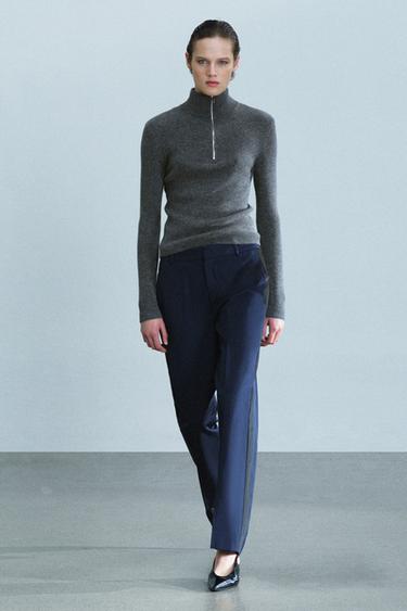 Zara ZW COLLECTION CONTRAST BAND PANTS - Navy blue - Image 0