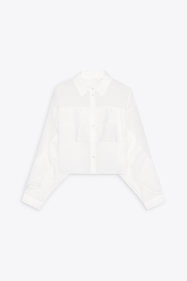 SHORT SEMI-SHEER SHIRT WITH RUFFLES - White by Zara - Image 4