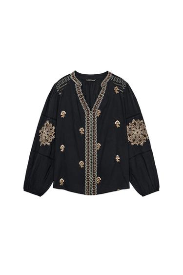 EMBROIDERED FLORAL SHIRT - Black by Zara