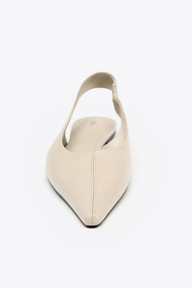LEATHER SLINGBACK BALLERINA - Ecru White by Zara - Image 5