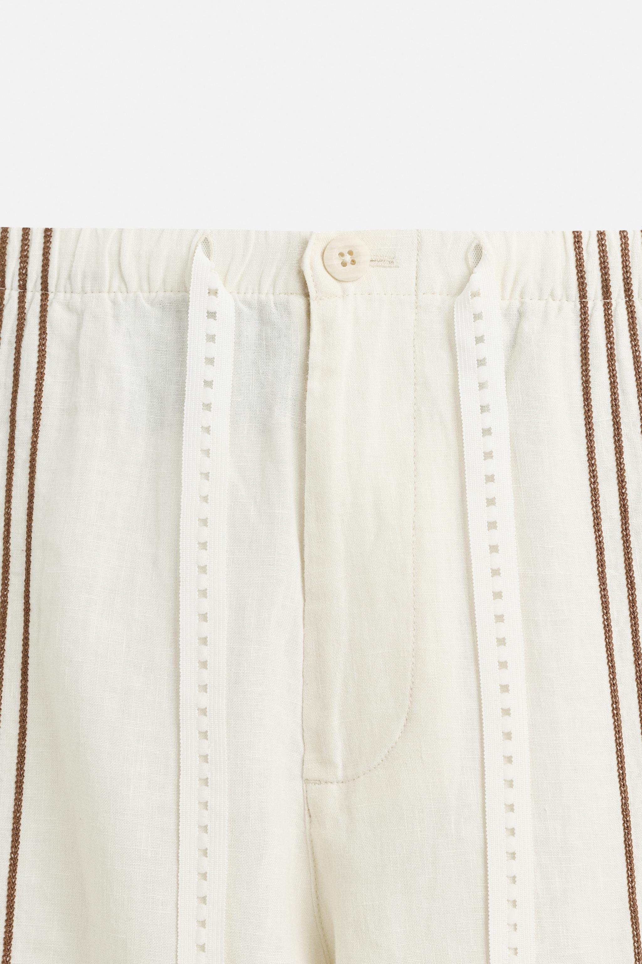 PANTALON 100 % LIN BRODÉ