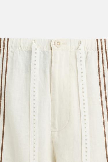 PANTALON 100 % LIN BRODÉ - Blanc cassé de Zara - Image 7