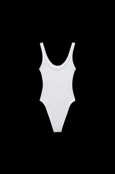 Zara RIBBED BODYSUIT - Gray marl