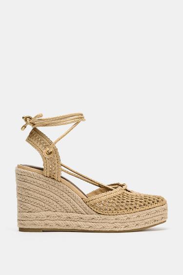 Zara WOVEN WEDGE SANDALS - Light beige - Image 0