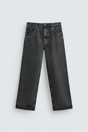 WAXED-EFFECT BAGGY FIT JEANS - Charcoal by Zara