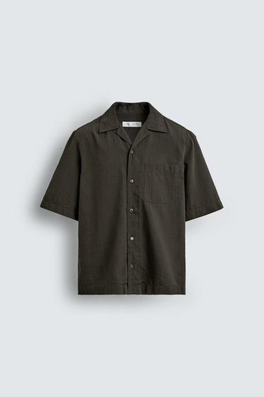 TEXTURED COTTON - LYOCELL SHIRT - Brown by Zara