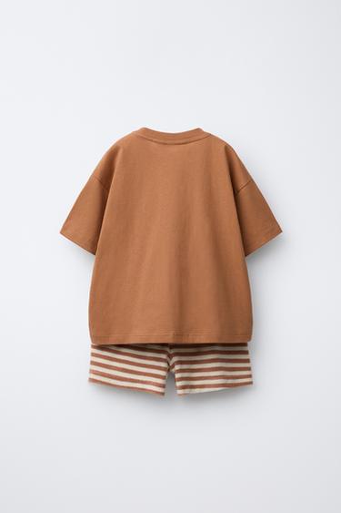 STRIPED TOWELLING T-SHIRT AND BERMUDA SHORTS SET - brown/white by Zara - Image 1