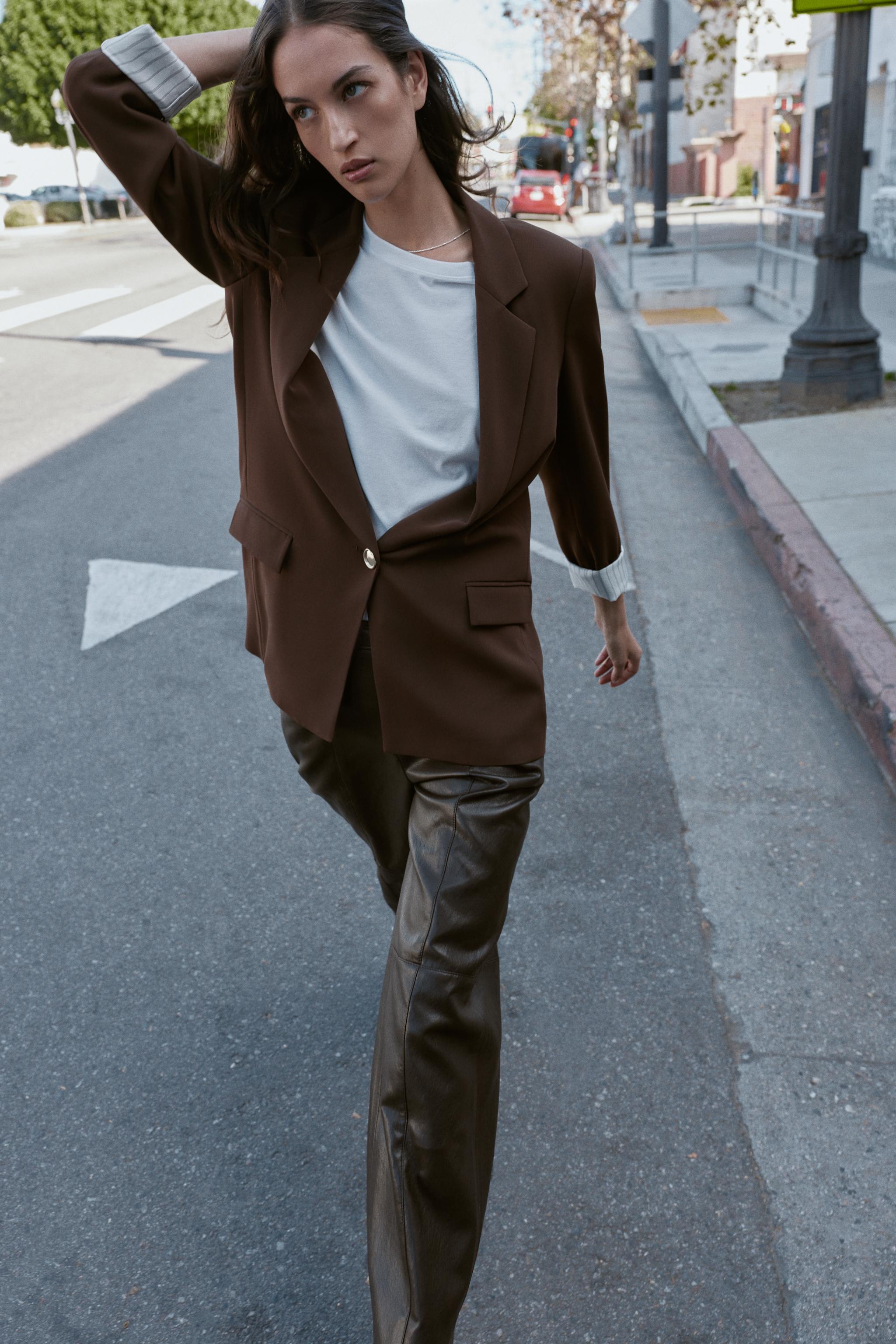BLAZER WITH ROLLED-UP PRINTED CUFFS