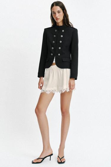 Zara FITTED JACKET WITH SHOULDER PADS AND BUTTONS - Black