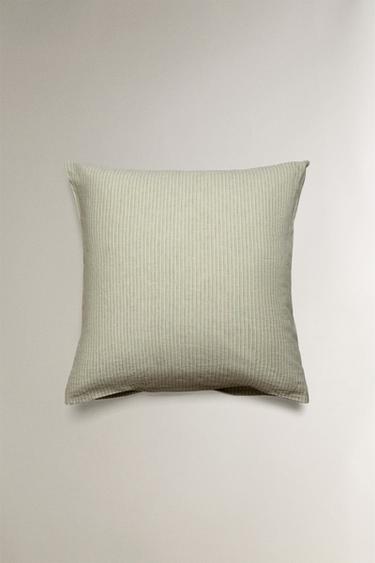 TAIE D’OREILLER LIN ET COTON RAYURES - Vert de Zara - Image 2