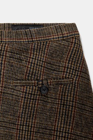 JUPE À CARREAUX PLIÉE AVEC LAINE ZW COLLECTION - Marron-Bleu de Zara - Image 9