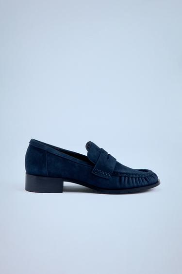 MOCASSIN FRONCÉ EN DAIM - Bleu de Zara - Image 5