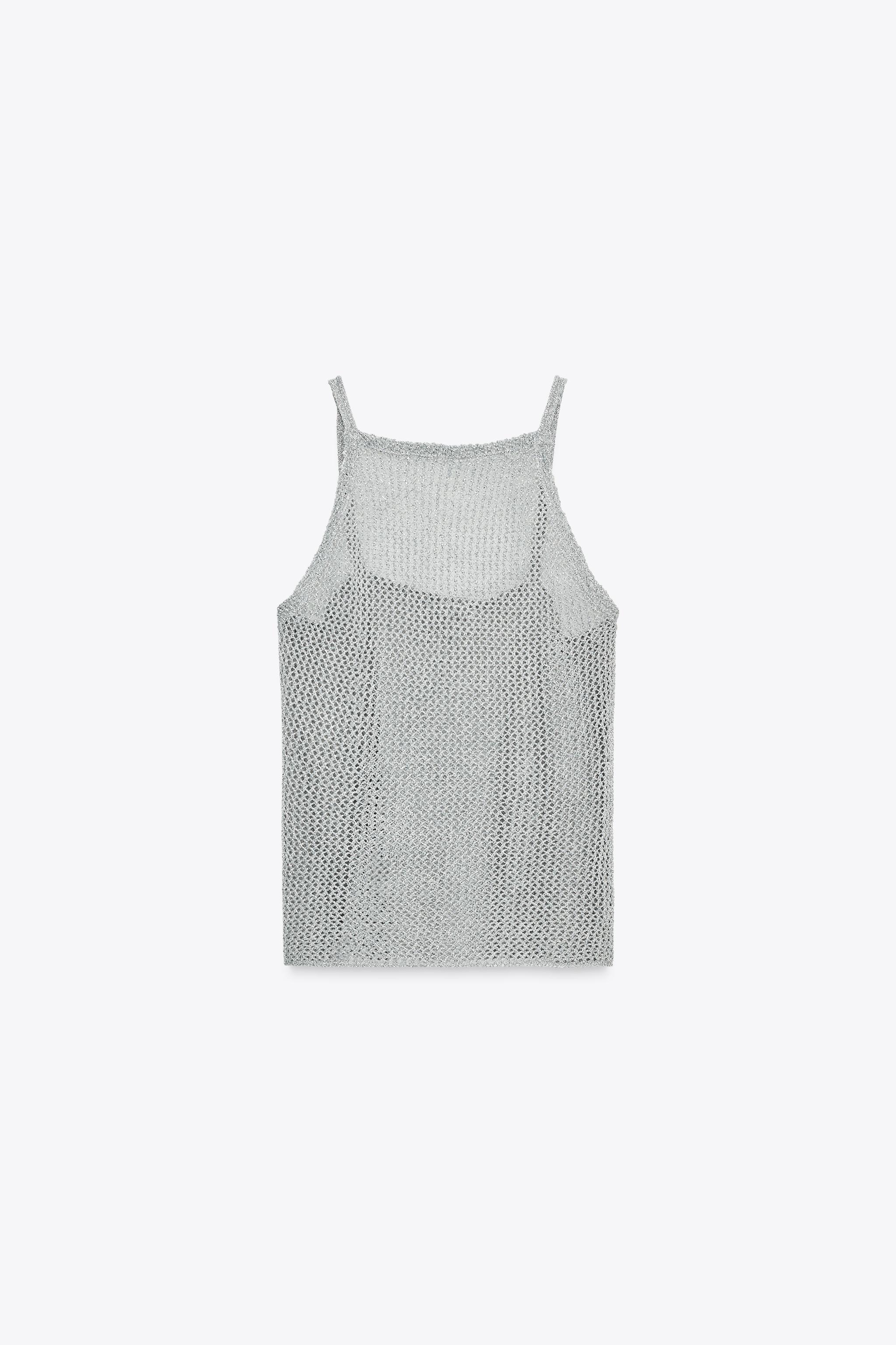 METALLIC THREAD CROCHET TOP - Silver | ZARA United States