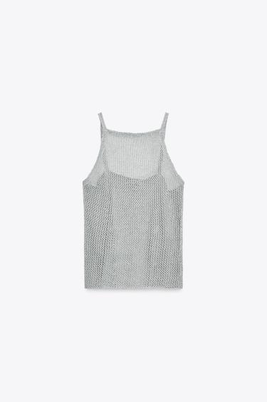 METALLIC THREAD CROCHET TOP - Silver by Zara - Image 3