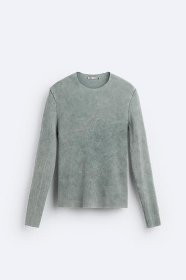 T-SHIRT EN MAILLE CÔTELÉE - Bleu délavé de Zara