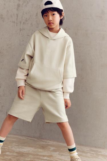 Zara 圈圈布連帽運動衫和短褲套裝 - 中裸色