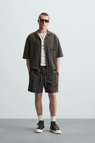 EMBROIDERED TEXTURED BERMUDA SHORTS - Grey by Zara