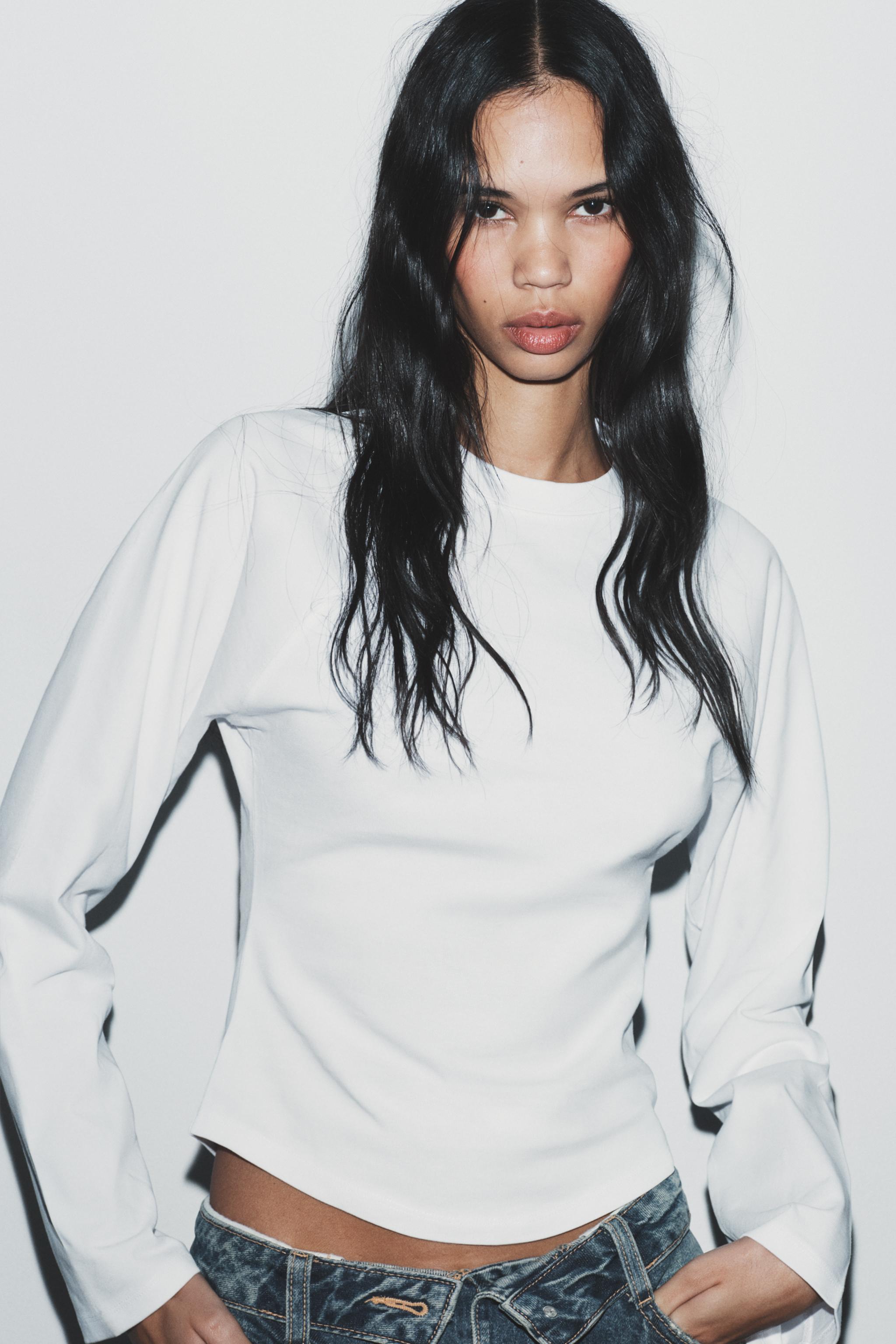 長袖ラグランスリーブTシャツ - ホワイト | ZARA Japan / 日本