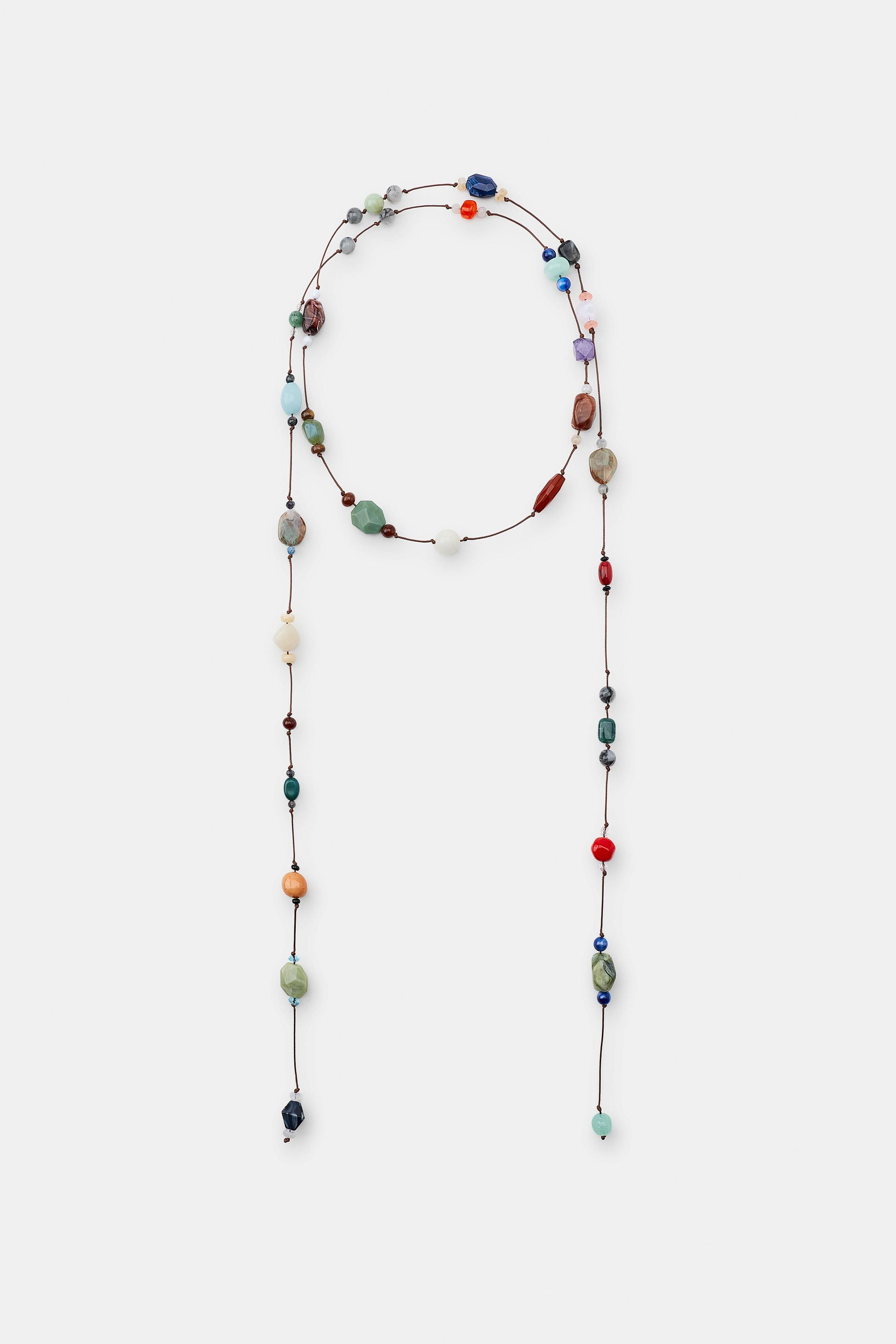 BEADED STONE CORD BELT — Multicolored