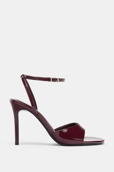 STRAPPY HEELED SANDALS - Burgundy Red by Zara