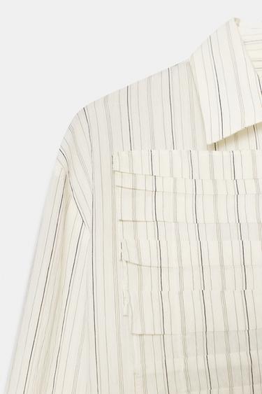 CAMISA RAYAS PLIEGUES ZW COLLECTION LIMITED EDITION - Crudo / Negro de Zara