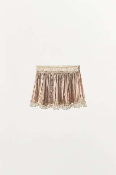 PLEATED LACE BEADED MINI SKIRT - Pink by Zara - Image 2