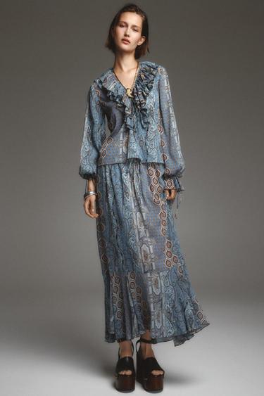 FALDA LARGA ESTAMPADA ZW COLLECTION - Azules de Zara