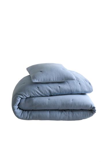 Zara KIDS' REVERSIBLE STRIPED MUSLIN QUILT - Blue