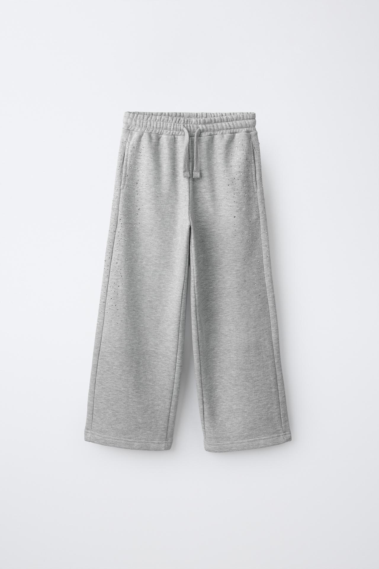 WIDE-LEG RHINESTONE PANTS — Gray marl