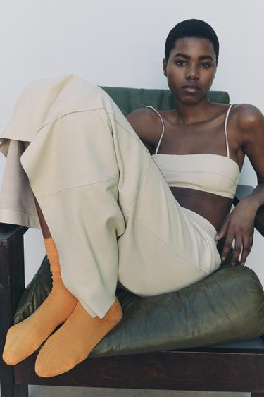 KNEE-HIGH PURL KNIT SOCKS - Orange by Zara - Image 0