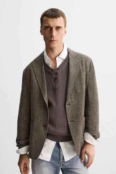 RELAXED FIT VISCOSE-COTTON LIMITED EDITION BLAZER - Dark tan by Zara - Image 4