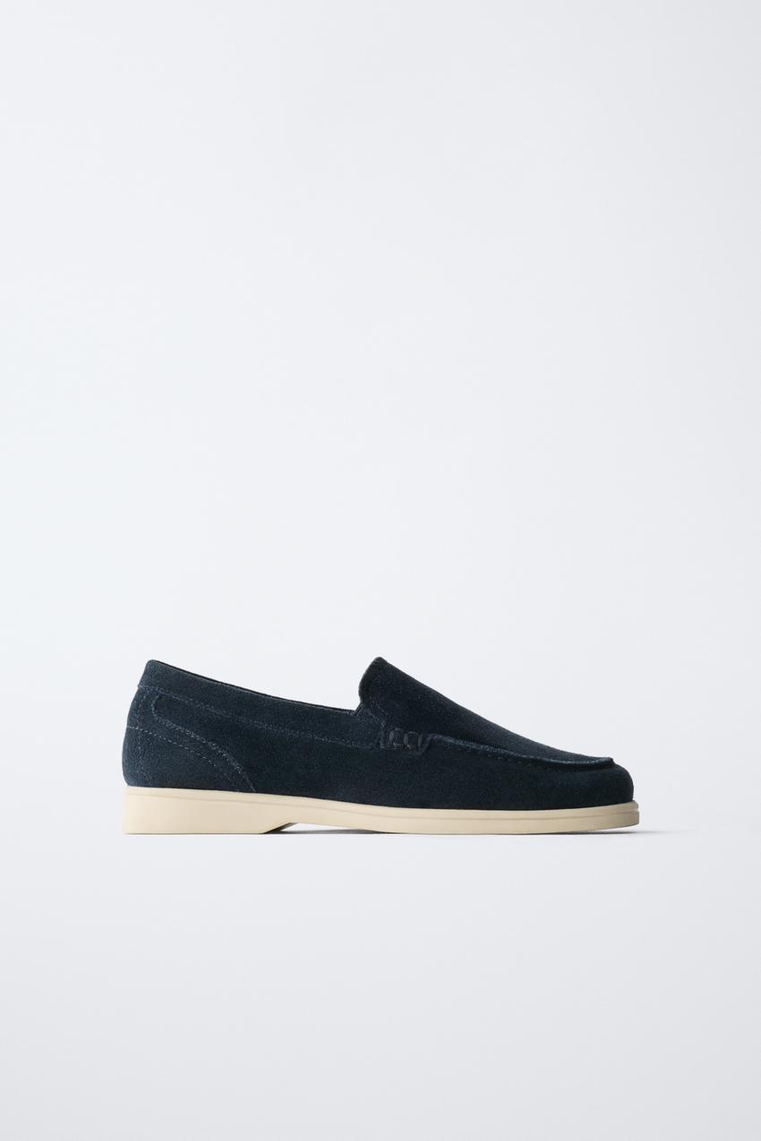 LEATHER DECK SHOES - Navy Blue | ZARA United States