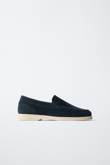 LEATHER DECK SHOES - Navy Blue by Zara