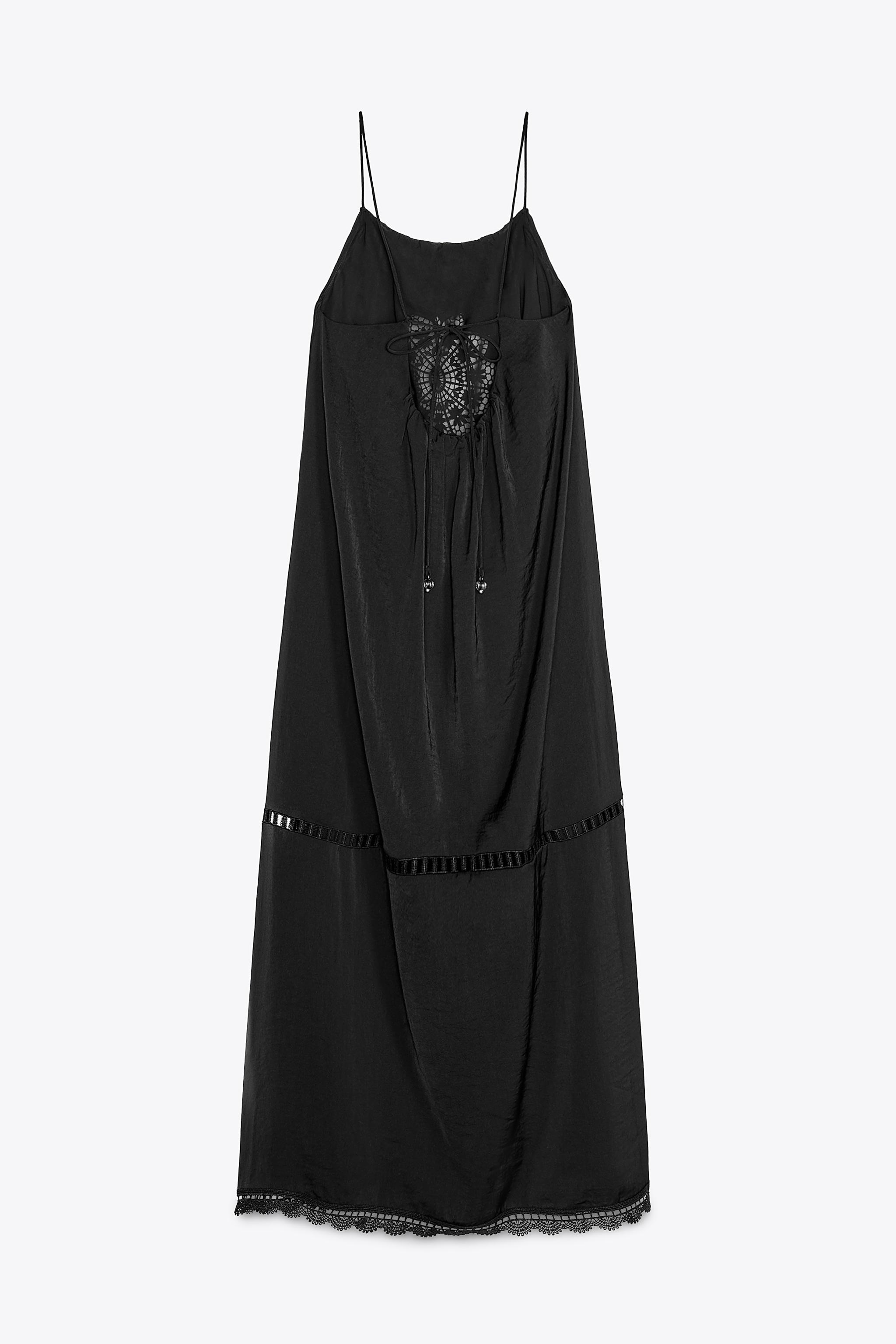 刺繍入りボリュームミディワンピース - ブラック | ZARA Japan
