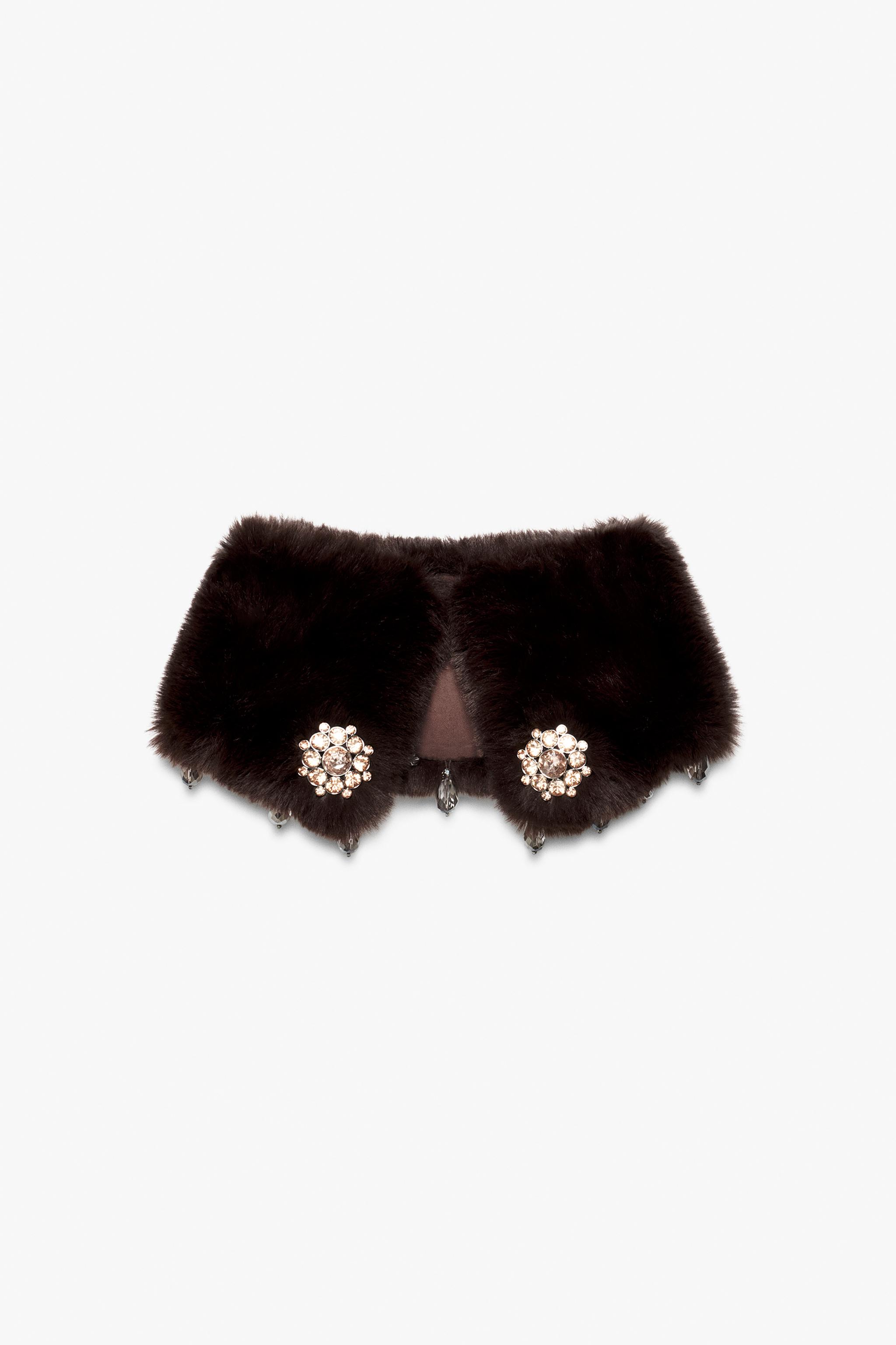 Faux Fur Collar With Bead Brooch by Zara