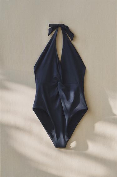 MAILLOT DE BAIN HALTER NŒUD - Bleu moyen de Zara