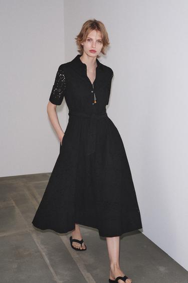 ZW COLLECTION EMBROIDERED SHIRT DRESS - Black by Zara - Image 1