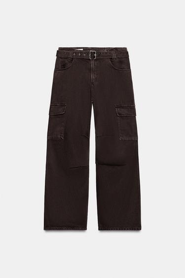 PANTALÓN CARGO CINTURÓN - Berenjena de Zara - Imagen 0